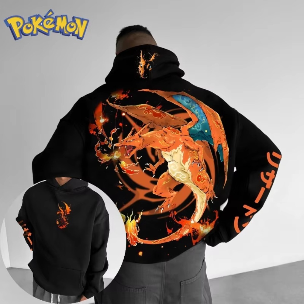 Anime Merchandise Store Japan - Pokemon Hoodie Charizard Print Unisex Oversized